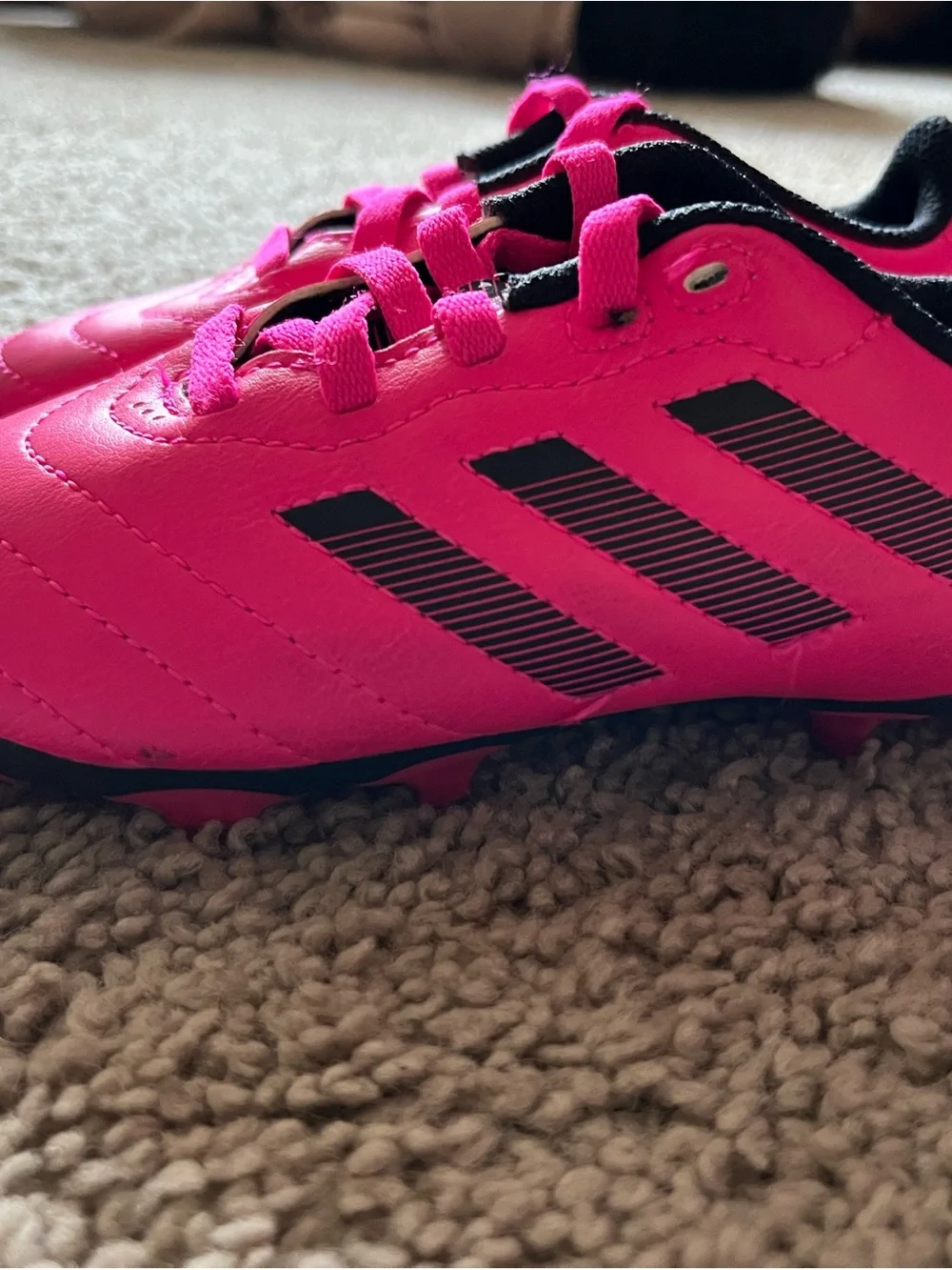 adidas Kids Pink Sneakers with Black Accents/ Shin guards included